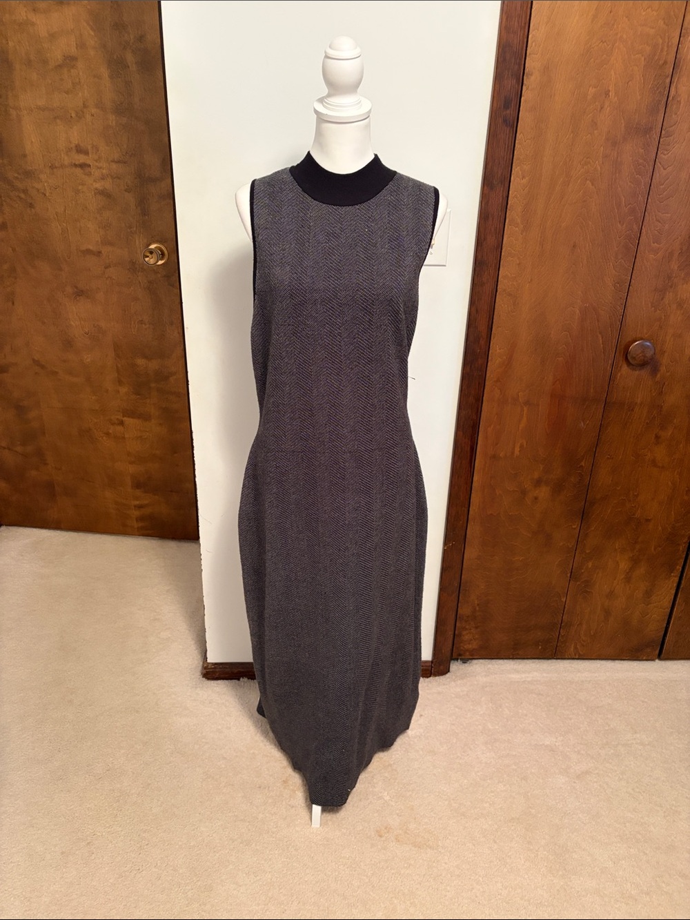 Express Sleeveless Midi Dress in Charcoal with Black Neck